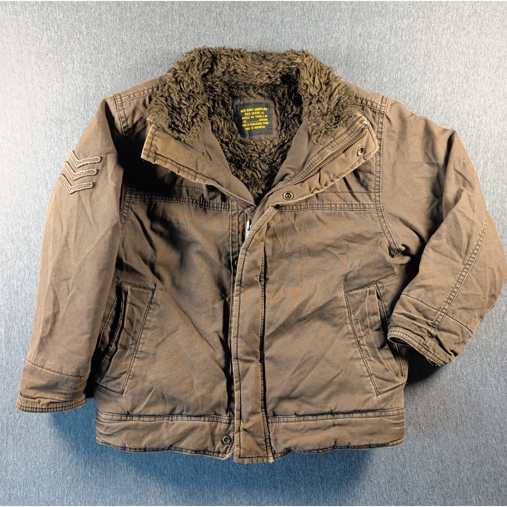 Y2K Old Navy Adirondack Jacket Sz M Surplus Military Hooded Brown Cotton Bomber
